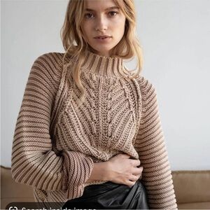 Free People Chunky Knit Cropped Turtleneck Sweater Tan XS/S